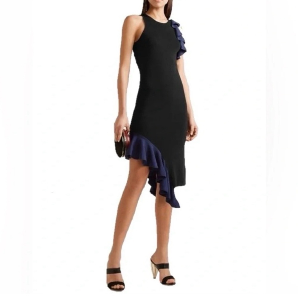 JONATHAN SIMKHAI Hanging Ruffle Asymmetric-Hem Cocktail Dress size: M